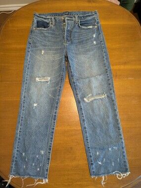 GAP Women's Blue Distressed Straight Jeans Size 4/27